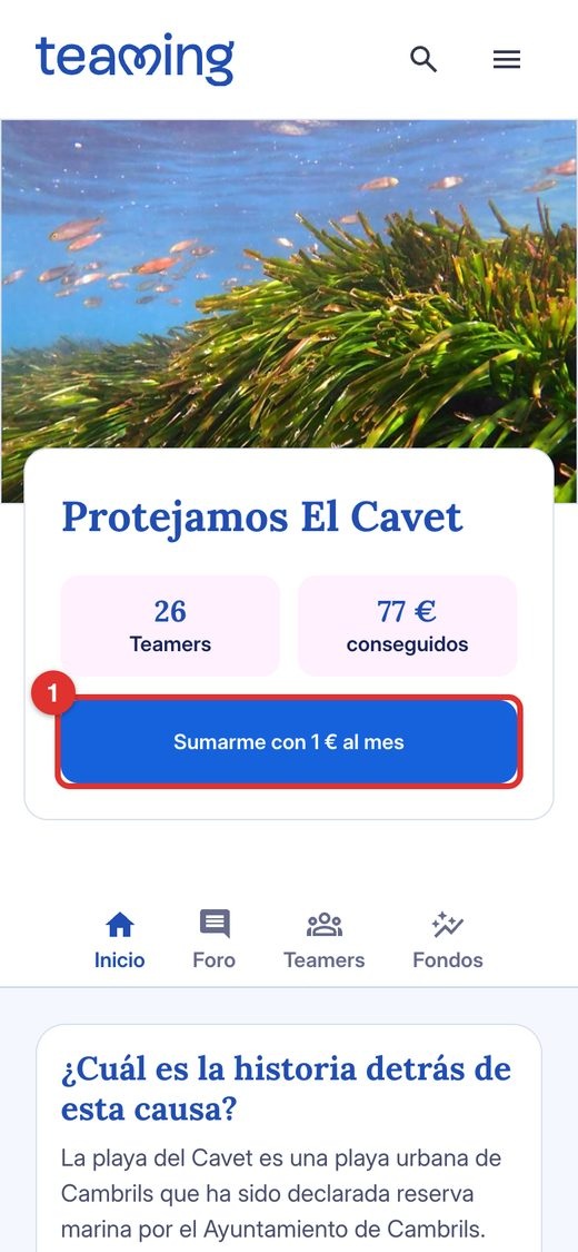 Al mòbil. Esquerra: fitxa del grup, botó ①. Dreta: pantalla d'accés, Ⓐ amb compte o Ⓑ per registrar-te.